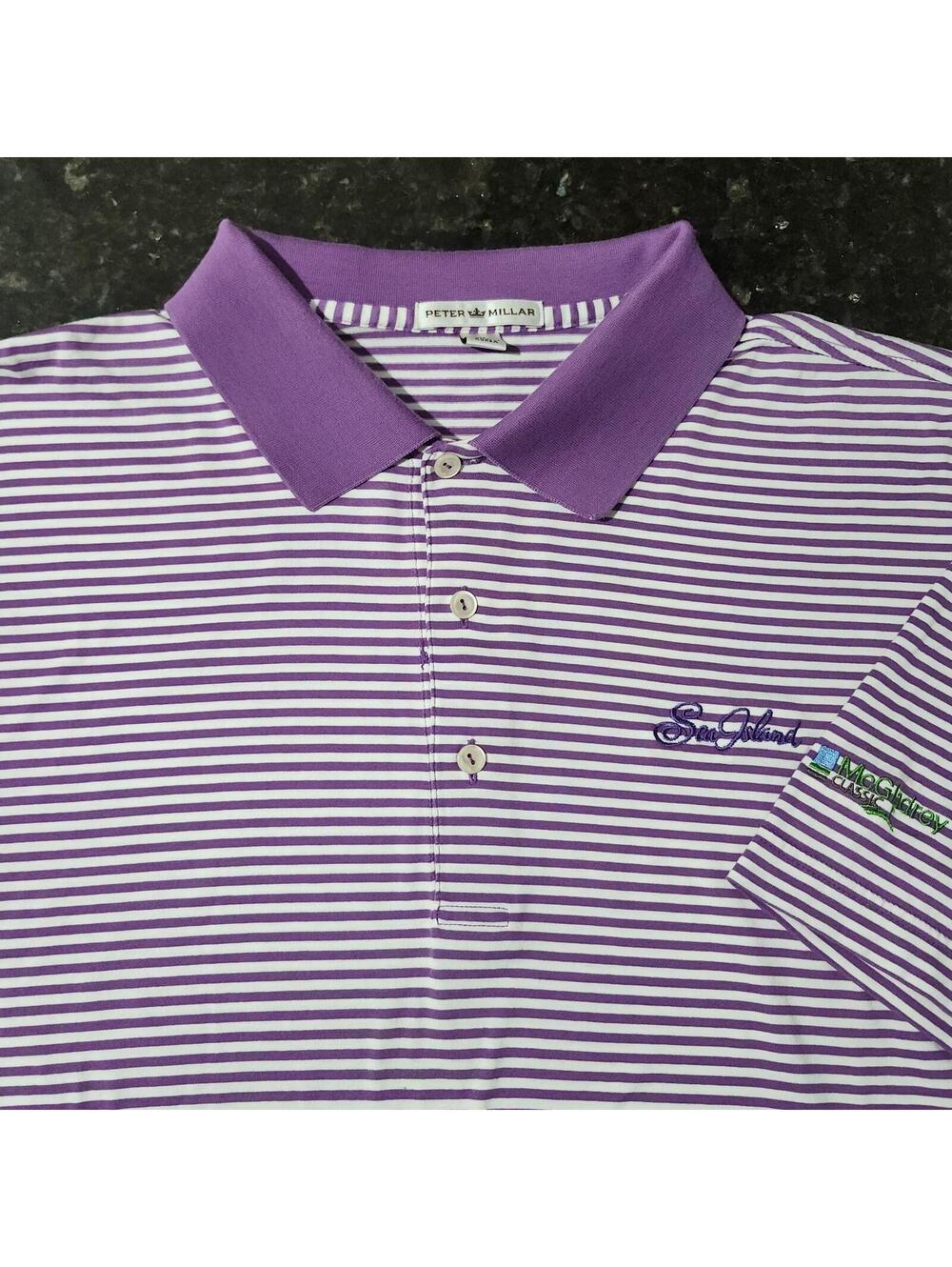 Peter Millar Sea Island Striped Golf Shirt Mens Large Preppy Casual Summer